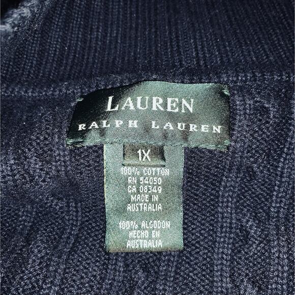 Lauren Ralph Lauren Sweater 1x Crest Dark blue 1/4 Zip Up Embroidered Logo LRL - Picture 6 of 6